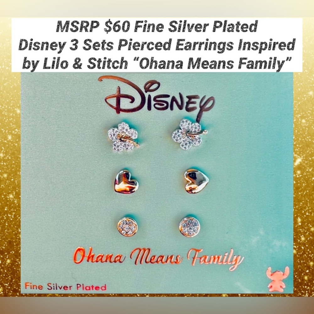 Disney Pierced Earring 3 Sets Lilo & Stitch Hibiscus Heart & Circle MSRP $60 NWT